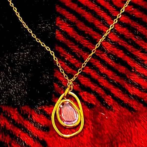 New ORAVISTA 14K Gold Teardrop Natural Pink Crystal Pendant Necklace - Picture 1 of 4
